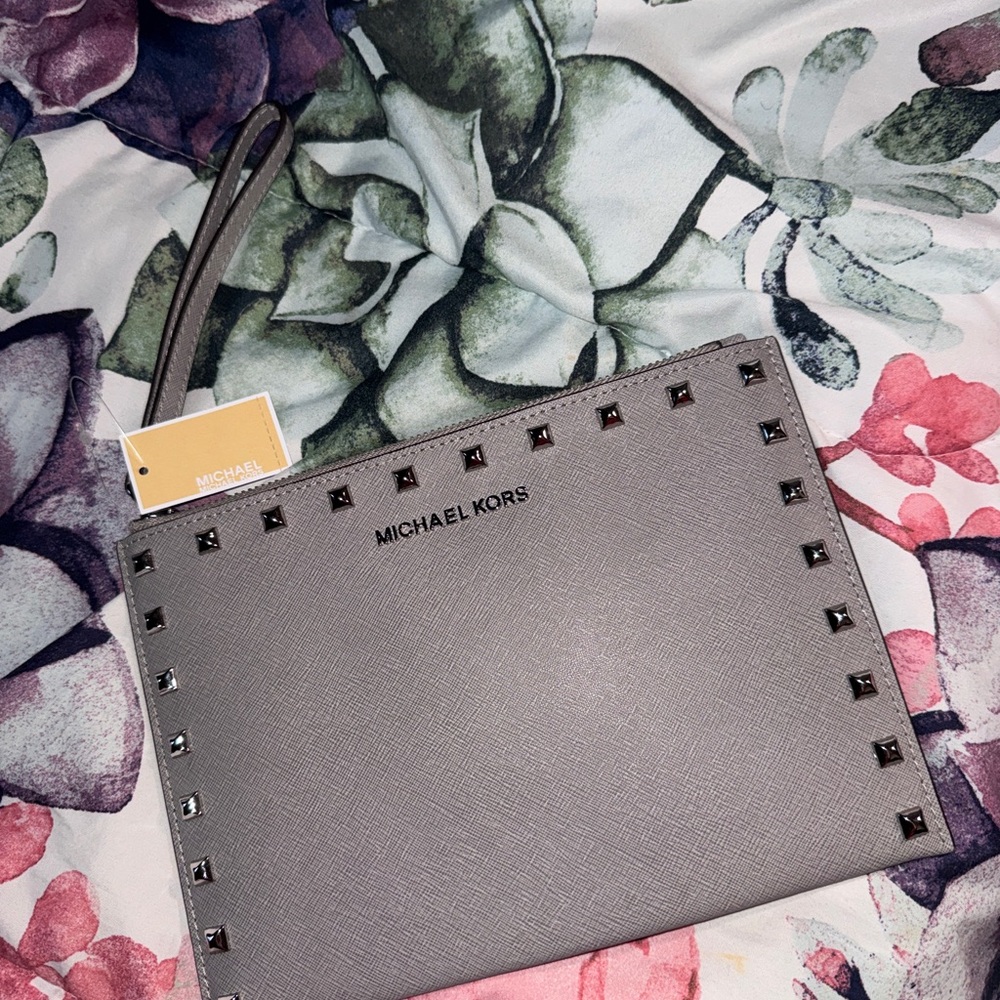 Michael Kors Gray Studded Clutch